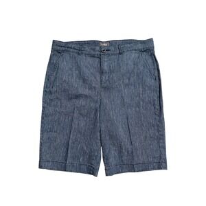 NYDJ Womens Bermuda Linen Blend Shorts Navy Blue Aguastripe Pinstripe  Size 10